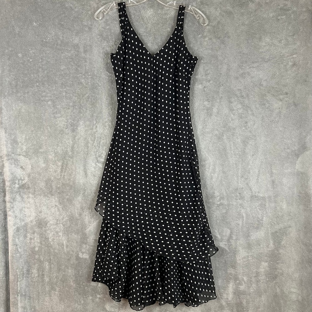 Vintage Y2K Midi Dress Womens M Asymetrical Layered Hem Polka Dot Whimsigoth